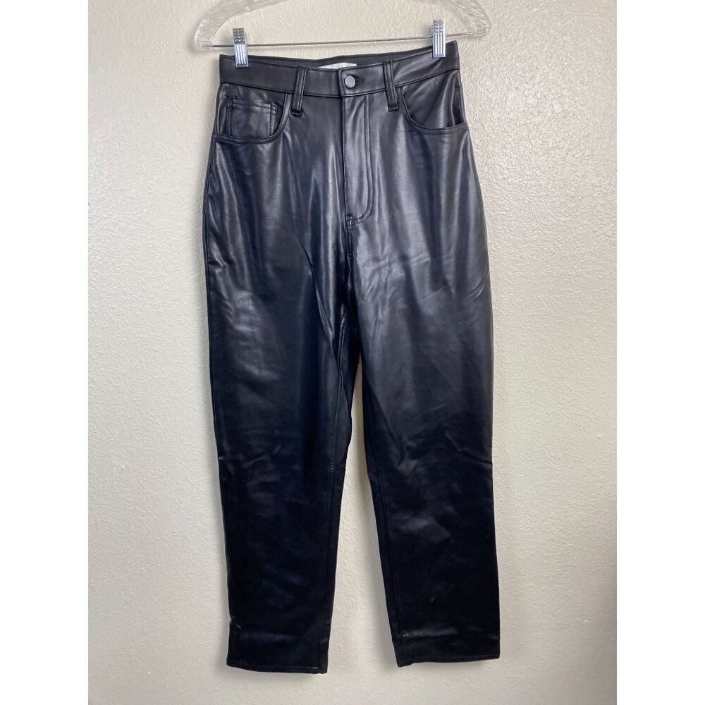 Abercrombie & Fitch Vegan Leather Ankle Straight High-Rise Cargo Pants Black 28